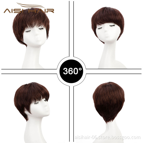 Aisi Hair Glueless For Black Women Cheap Colored Short Pixie Brazilian 100%  Raw Human Hair Wig